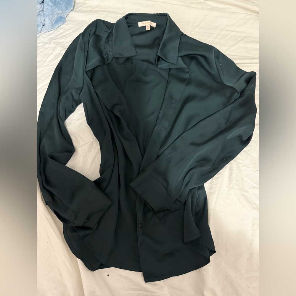 Dark Green Button-Up Blouse